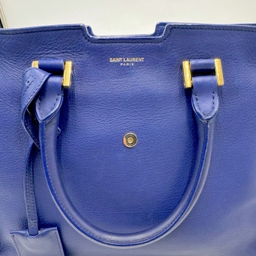Auth Saint Laurent Small Classic Ligne Y Blue Leather Paris Chyc Cabas Tote 2way - Picture 2 of 15